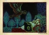 Helbing Ferenc: Emese álma. Illusztráció a Magyar hunmondák című kötetből, 1920, papír, tus, tempera